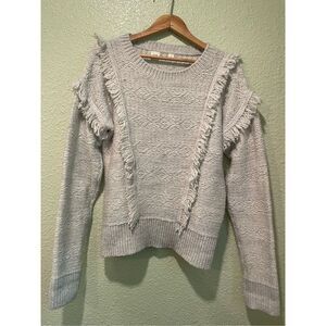GAP Womens Light Gray Heather Fringe Wool Blend Knit Pullover Sweater Medium